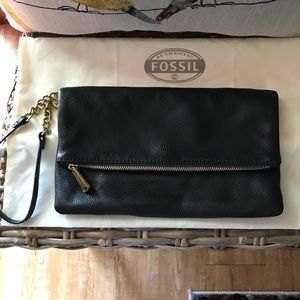 Fossil large black clutch